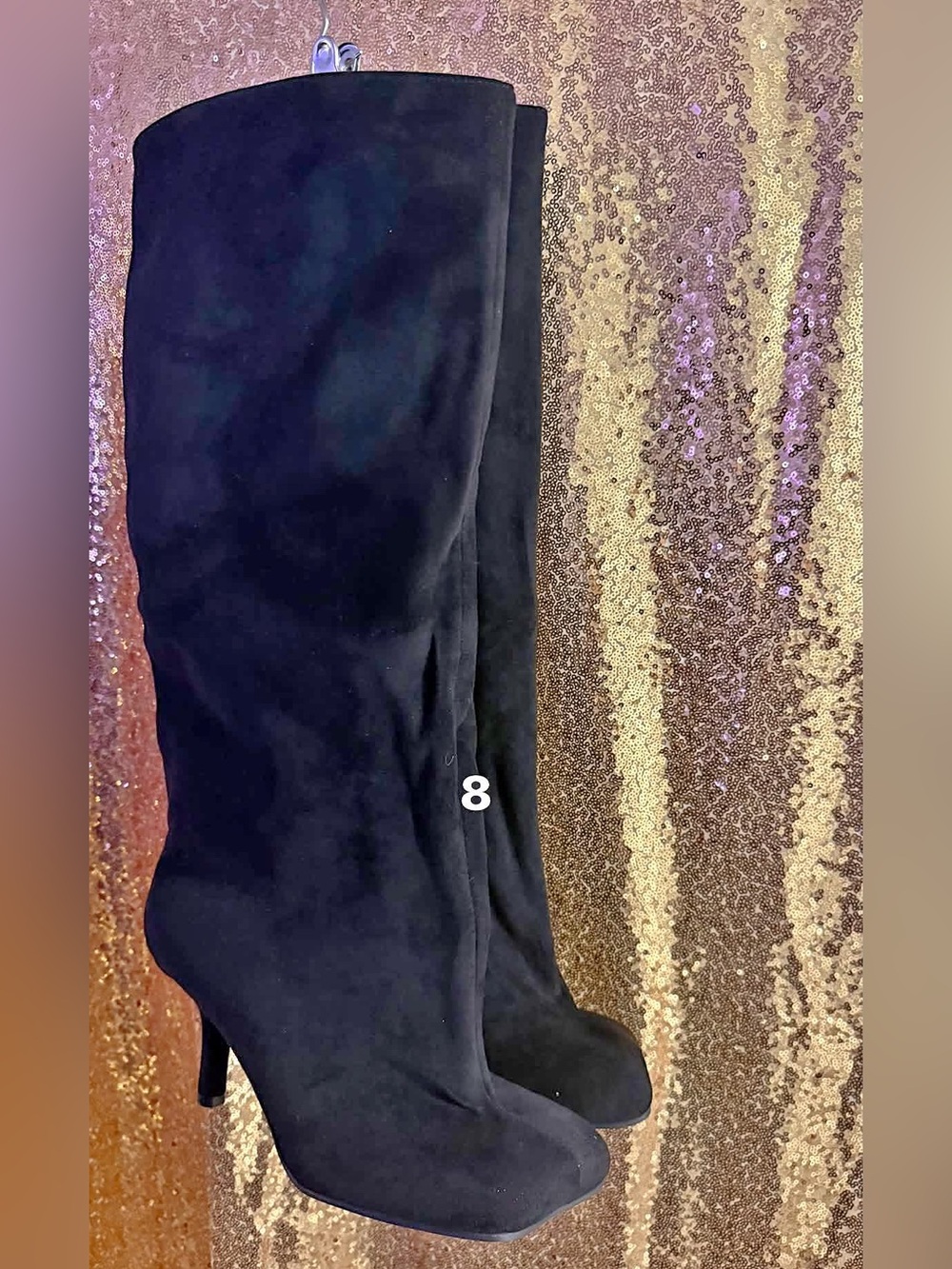 Women's Black Suede Knee-High Heeled Boots